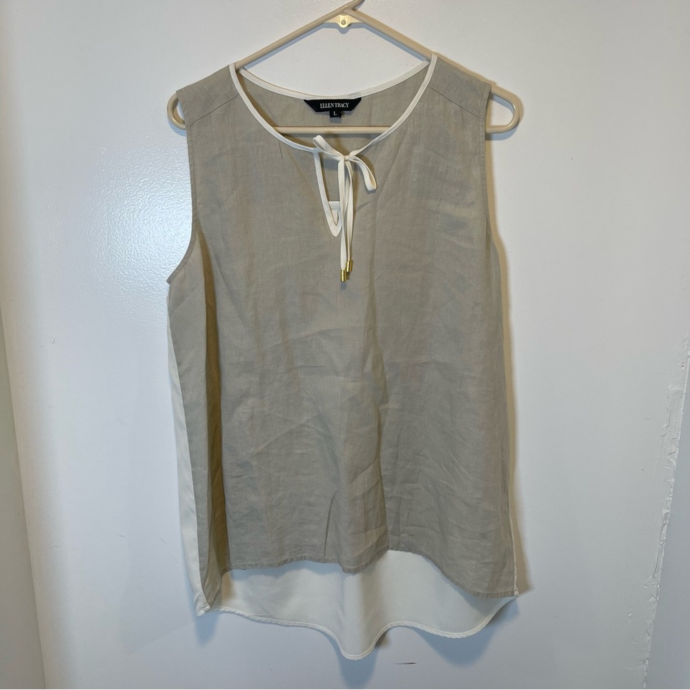 Ellen Tracy gray Sleeveless Blouse with Tie‎ Neck women’s size large